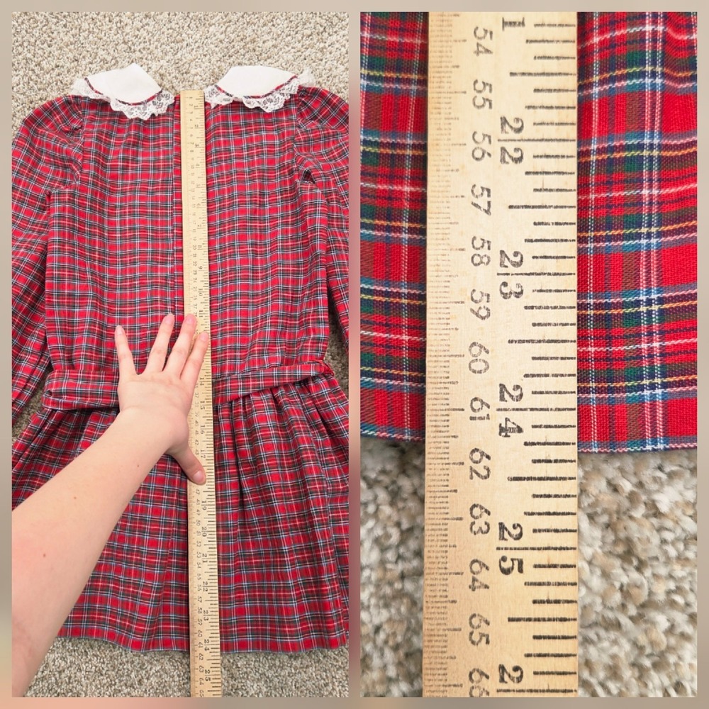 Girl's Vintage Polly Flinders Red Tartan Plaid Drop Waist Dress Size 6 Pleated - Picture 7 of 8